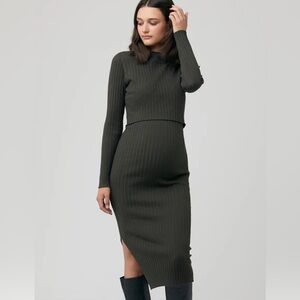Ripe Maternity Nella Rib Nursing Sweater Dress- Ivy